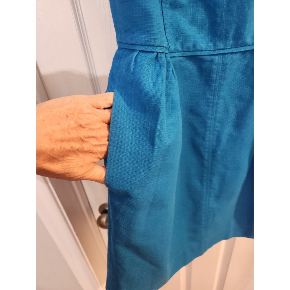 J Crew Blue Dress 6 Textured cotton linen. - Picture 6 of 7